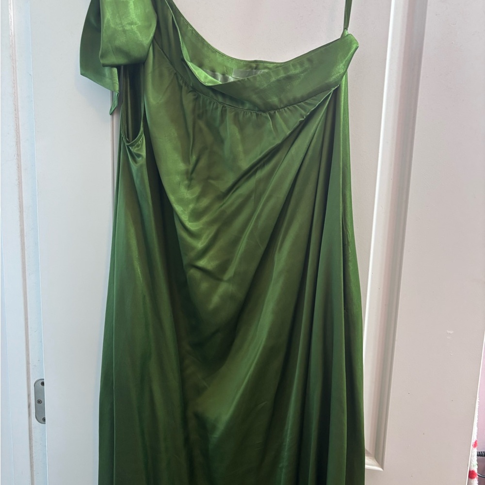 Free People One Shoulder Dress in Rich Green